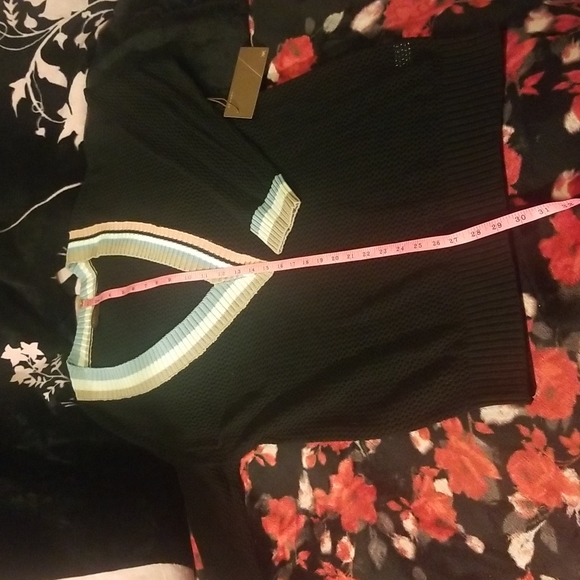 Nordstrom's KERISMA Rica Black Mesh Sheer Top. Earth Tones accent V-Neck - Picture 3 of 15